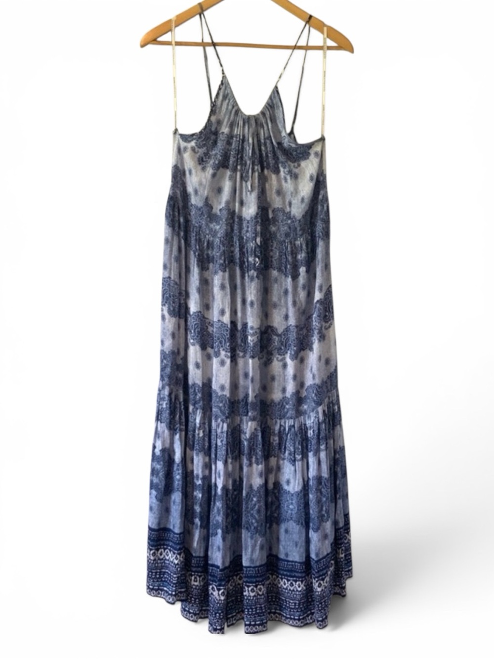 NEW Revolve Somedays Lovin Open Eyes Tiered Maxi Dress Blue White Large NWOT - Picture 8 of 16